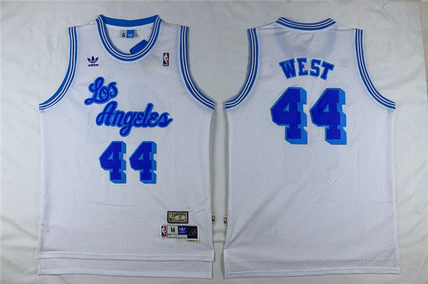 Men Los Angeles Lakers 44 West White Throwback NBA Jerseys